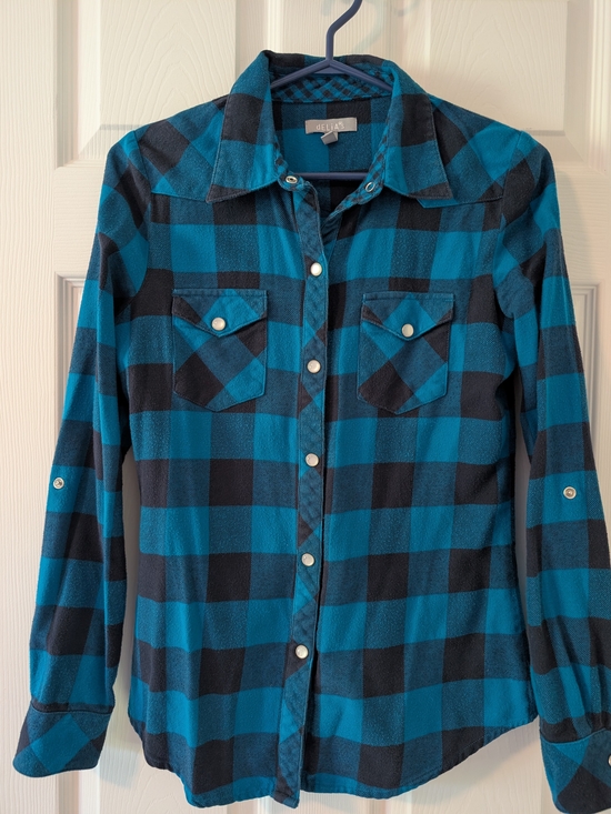 dELiA*s Tops - dELiA*s Blue & Black Plaid Button-Front Flannel Shirt